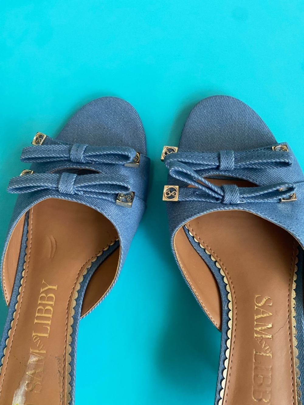 Sam & Libby Light Blue Bow Mules